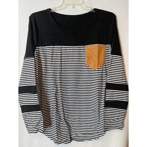 Women’s black & white striped top long sleeve 2XL